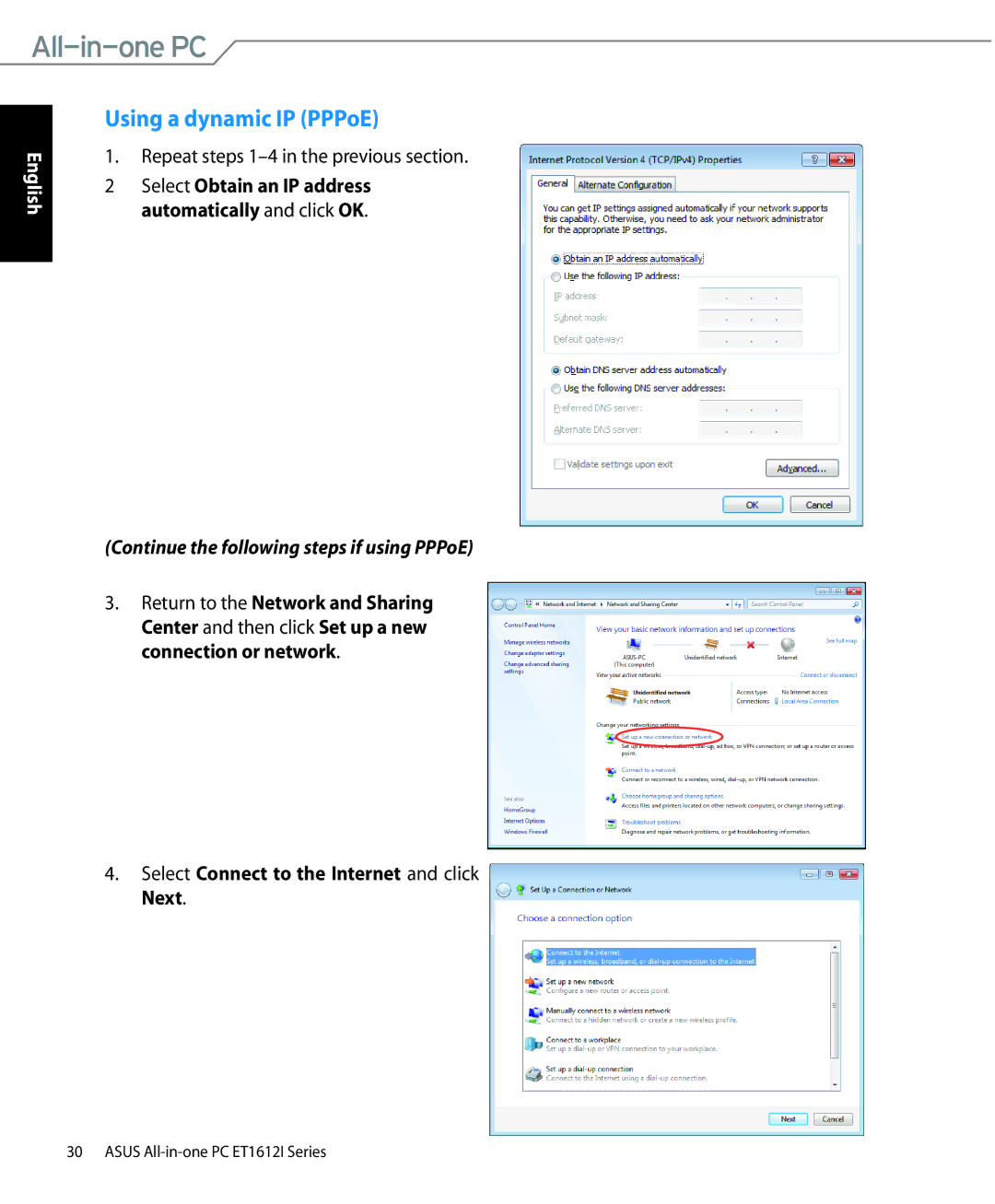 Asus ET1612IUTSB007C, ET1612IUTS-B004E user manual Using a dynamic IP PPPoE, Continue the following steps if using PPPoE 