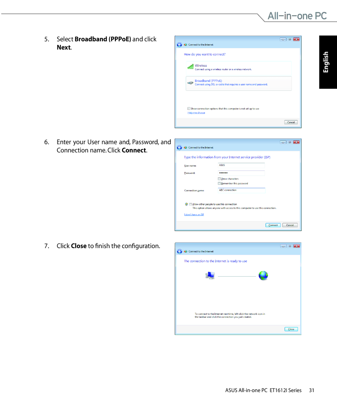 Asus ET1612IUTS-B004E, ET1612IUTSB007C, ET1612IUTSB004E user manual Select Broadband PPPoE and click Next 