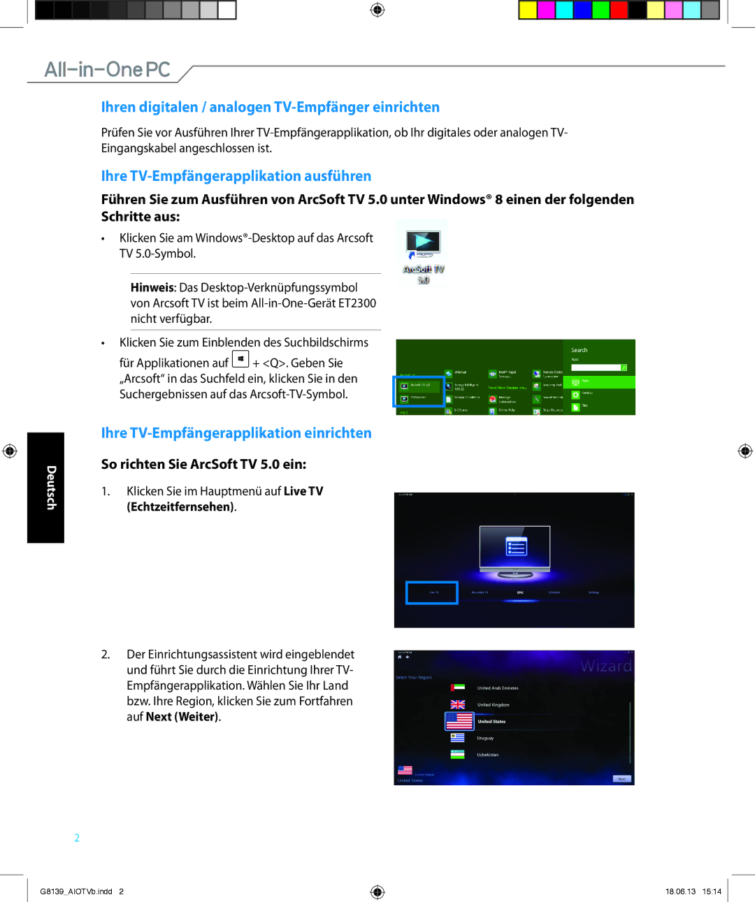 Asus ET2221IUTHB017K quick start Ihren digitalen / analogen TV-Empfänger einrichten, Ihre TV-Empfängerapplikation ausführen 