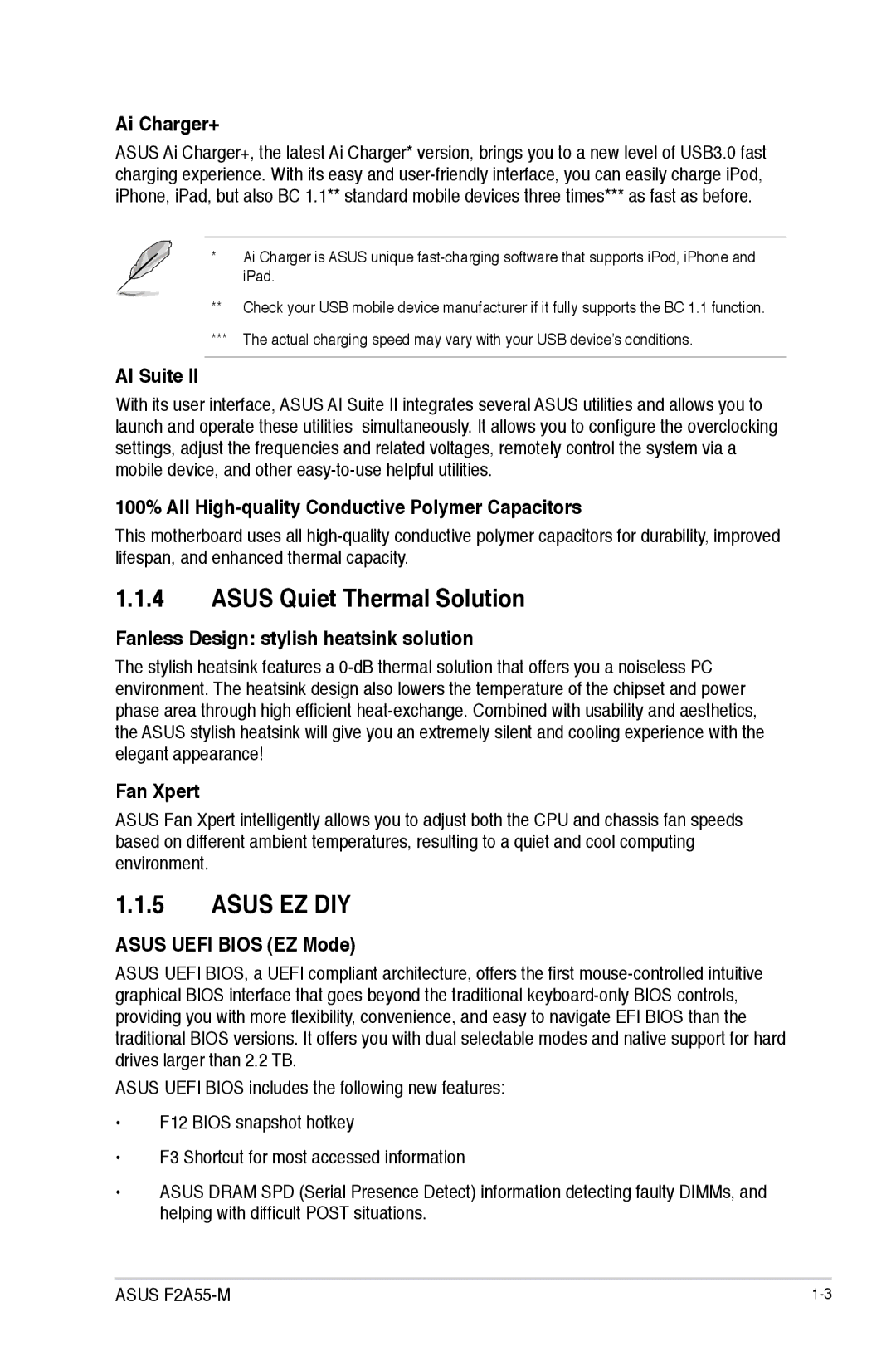 Asus F2A55-M manual Asus Quiet Thermal Solution 