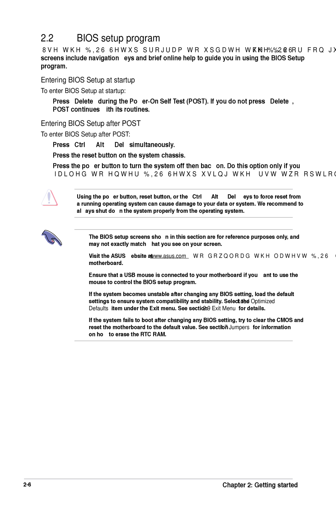 Asus F2A55-M manual Bios setup program, Entering Bios Setup at startup, Entering Bios Setup after Post 