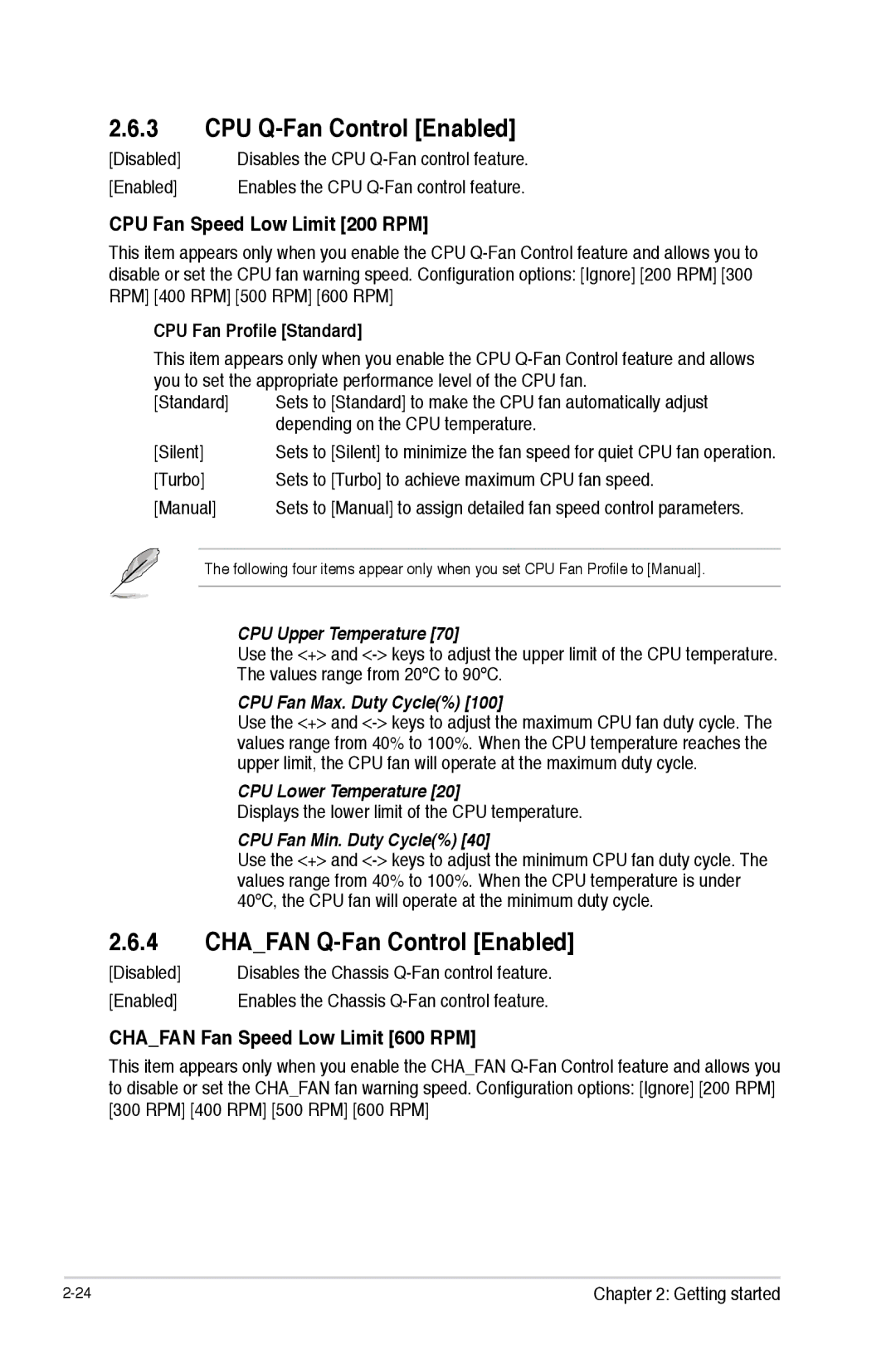 Asus F2A55-M manual CPU Q-Fan Control Enabled, Chafan Q-Fan Control Enabled, CPU Fan Speed Low Limit 200 RPM 