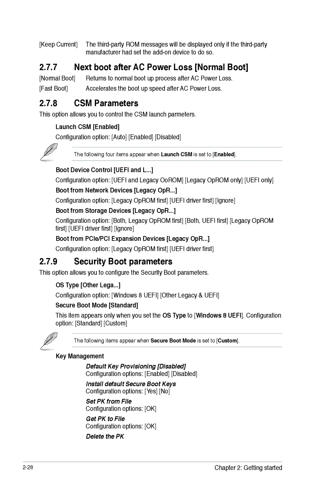 Asus F2A55-M manual Next boot after AC Power Loss Normal Boot, CSM Parameters, Security Boot parameters 