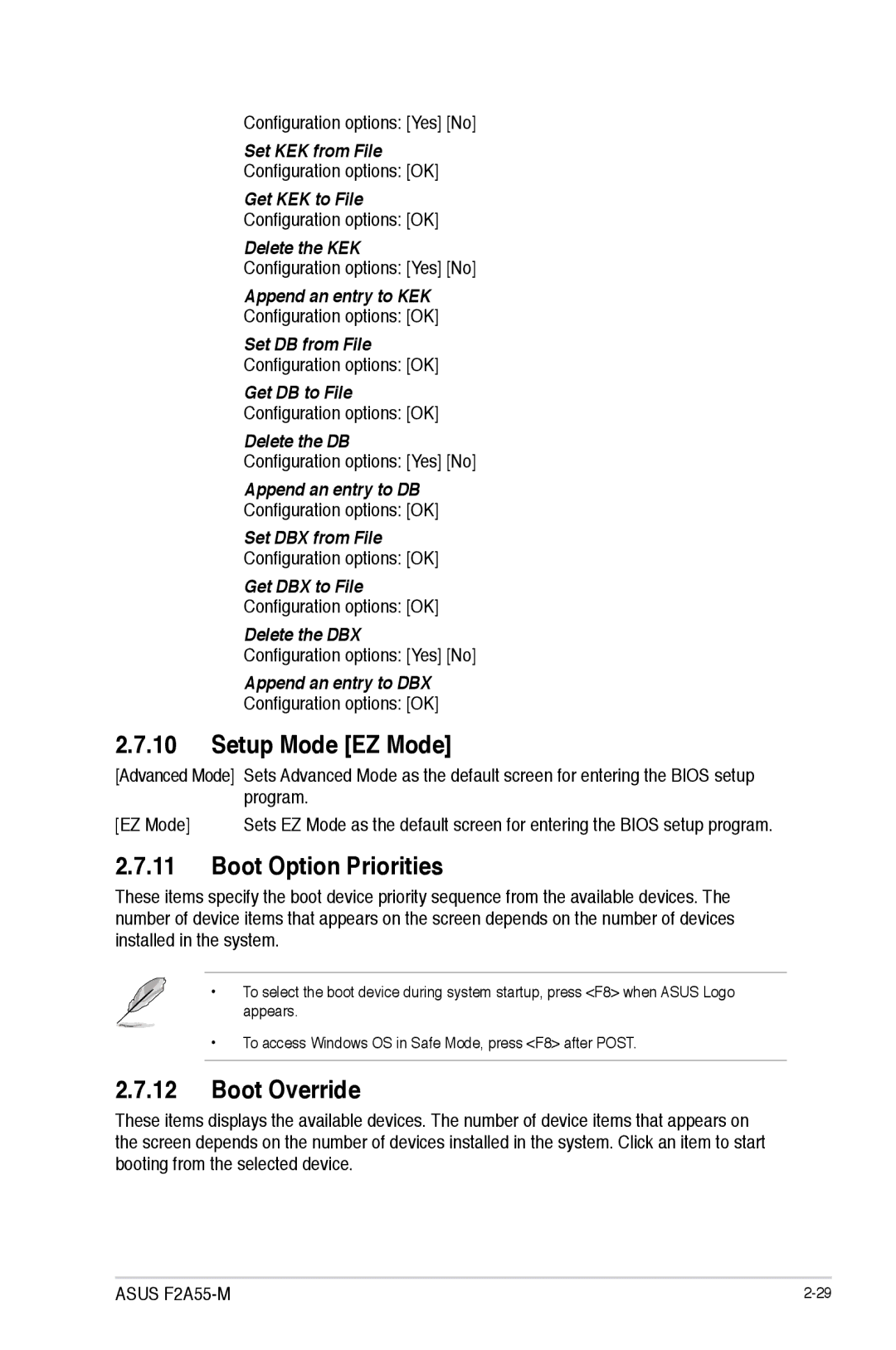 Asus F2A55-M manual Setup Mode EZ Mode, Boot Option Priorities, Boot Override 