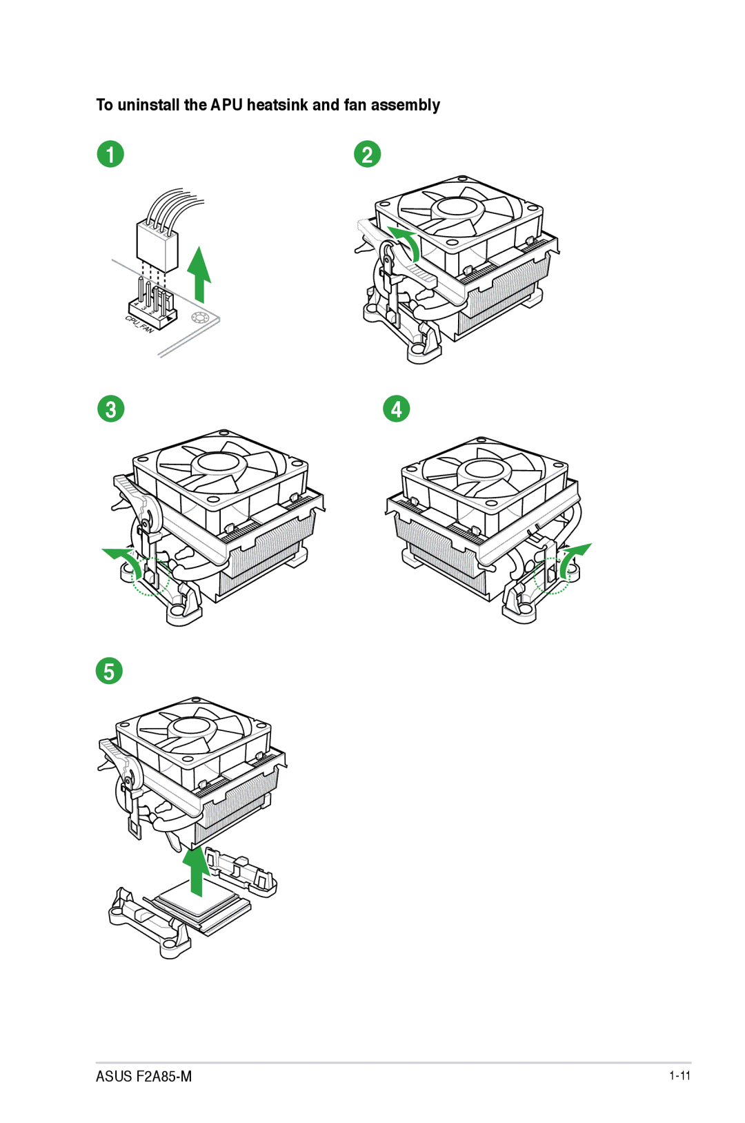 Asus F2A85-M manual To uninstall the APU heatsink and fan assembly 