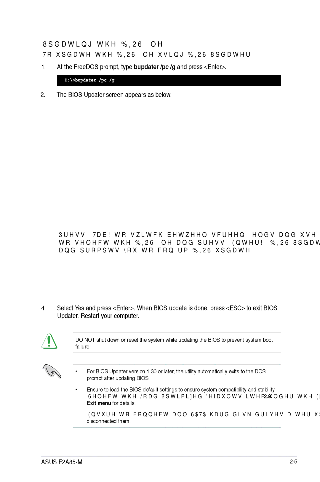 Asus F2A85-M manual Updating the Bios file, To update the Bios file using Bios Updater 