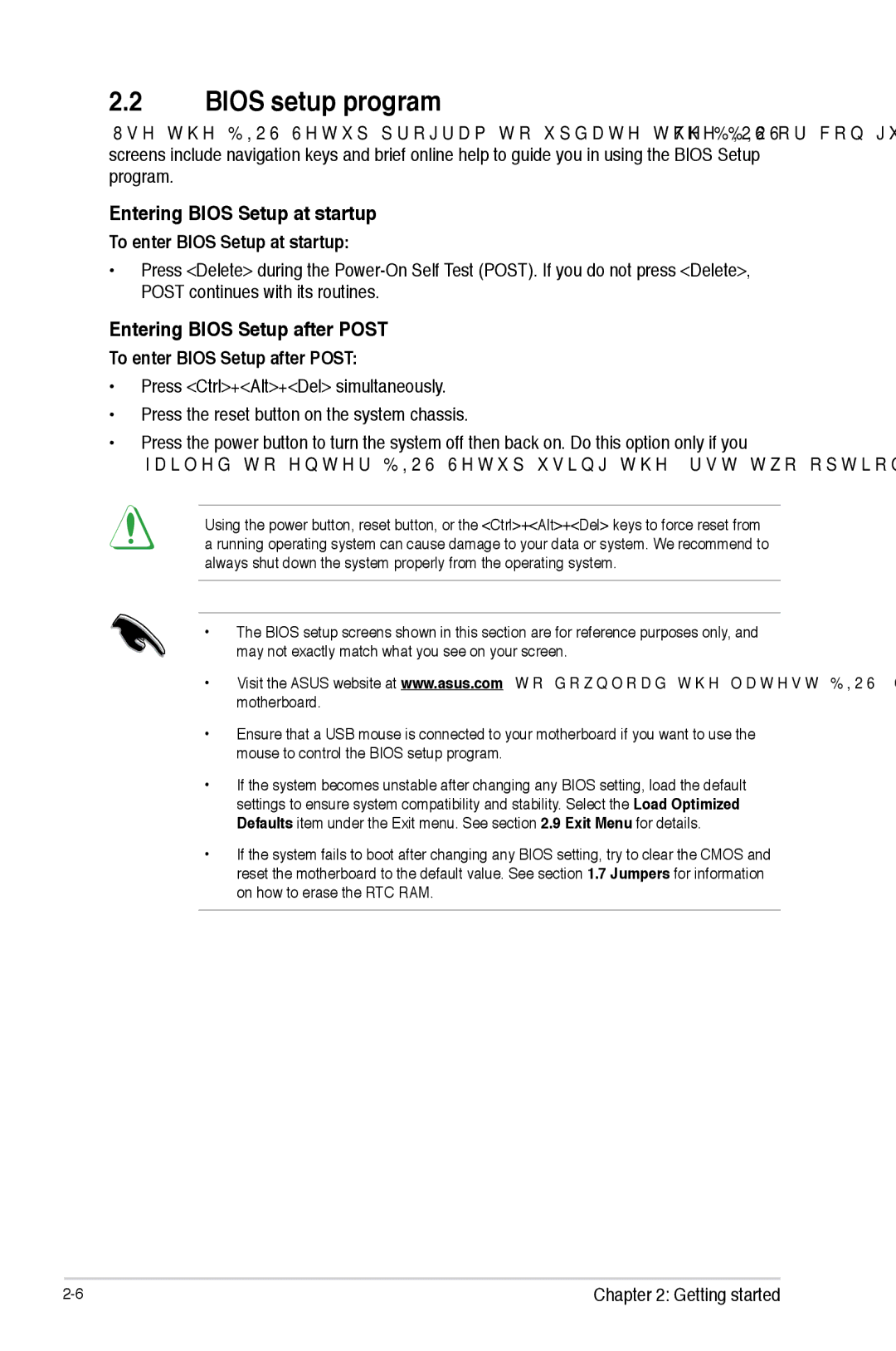 Asus F2A85-M manual Bios setup program, Entering Bios Setup at startup, Entering Bios Setup after Post 