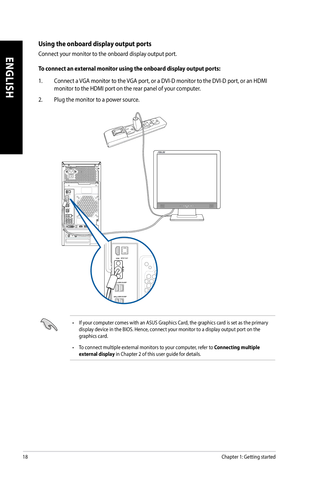 Asus G10AJ manual Using the onboard display output ports, Connect your monitor to the onboard display output port 