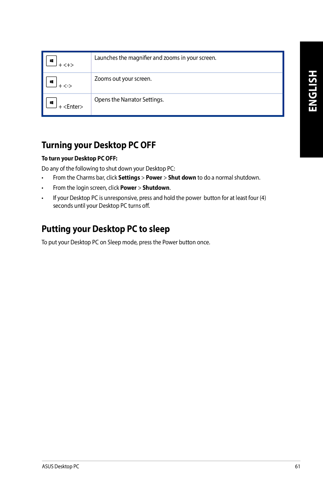 Asus G10AJ manual Turning your Desktop PC OFF, Putting your Desktop PC to sleep, To turn your Desktop PC OFF 