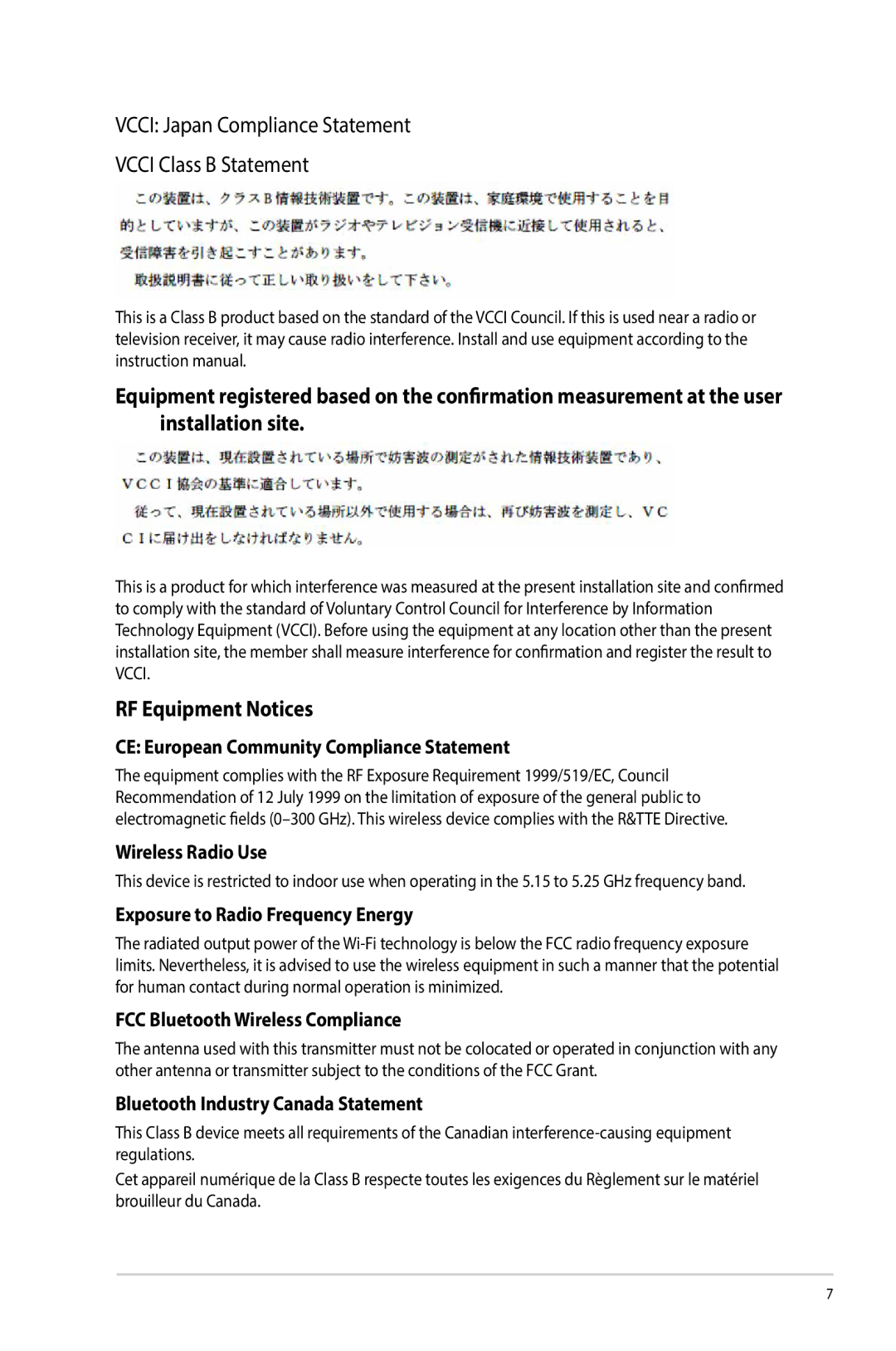 Asus G10AJ manual RF Equipment Notices 