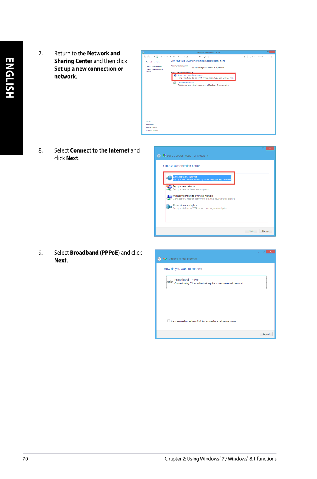 Asus G10AJ manual Set up a new connection or network 