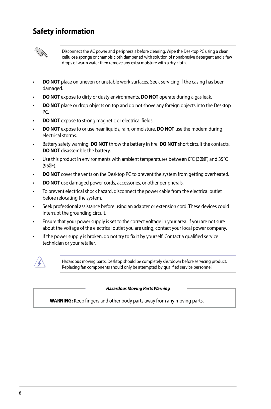 Asus G10AJ manual Safety information 