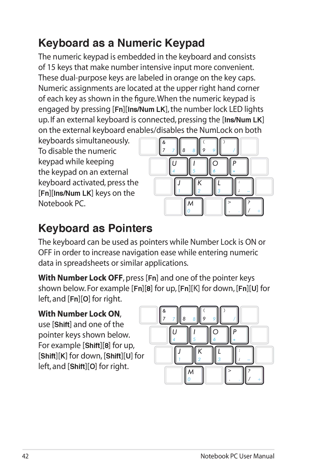 Asus G74SXDH733D user manual Keyboard as a Numeric Keypad 