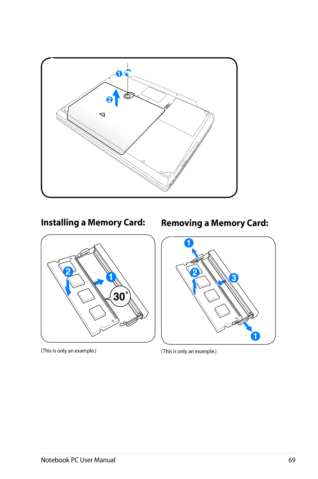 Asus G74SXDH733D user manual Installing a Memory Card Removing a Memory Card 