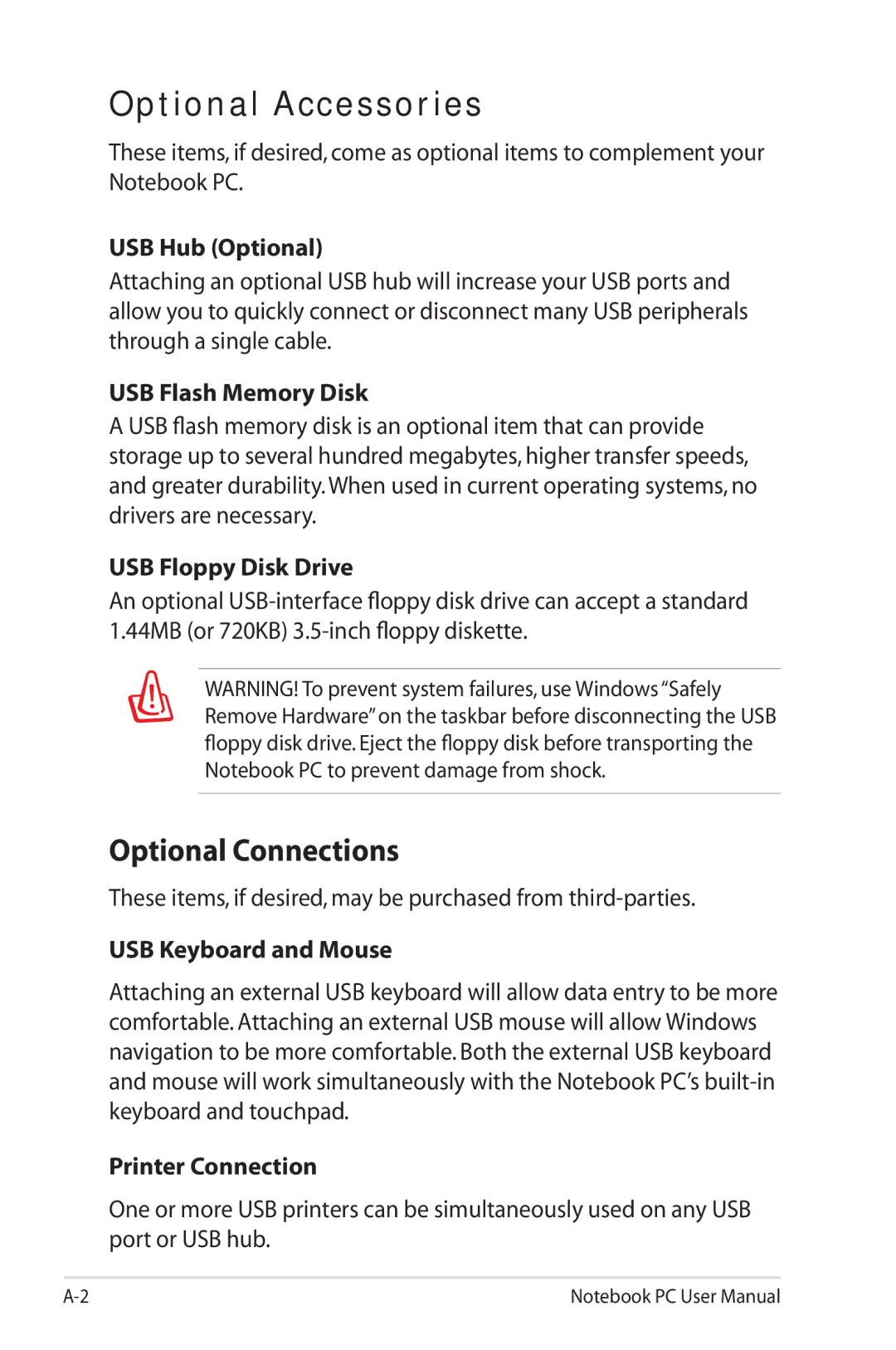 Asus G74SXDH733D user manual Optional Accessories, Optional Connections 