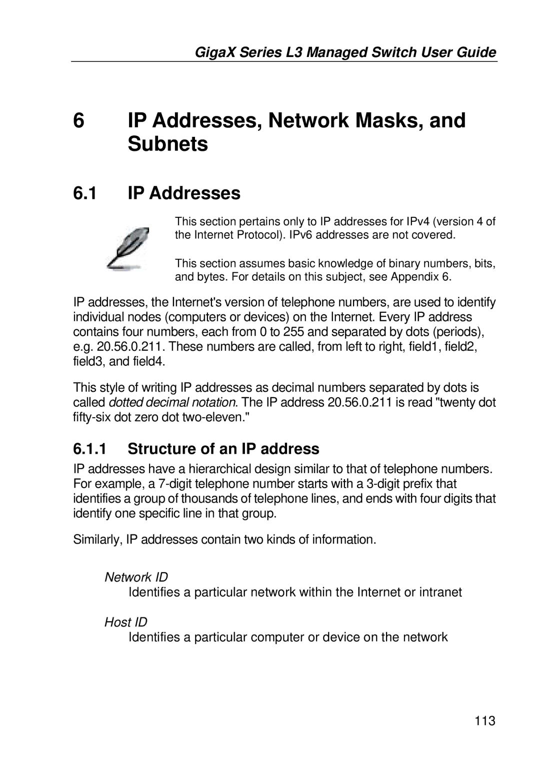 Asus GigaX manual IP Addresses, Network Masks, and Subnets, Structure of an IP address 