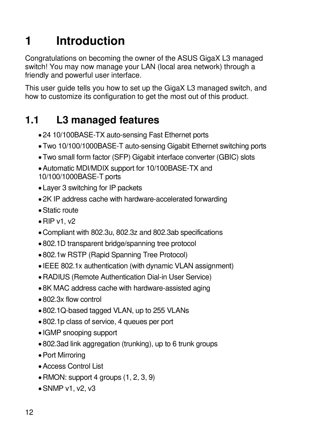 Asus GigaX manual Introduction, L3 managed features 