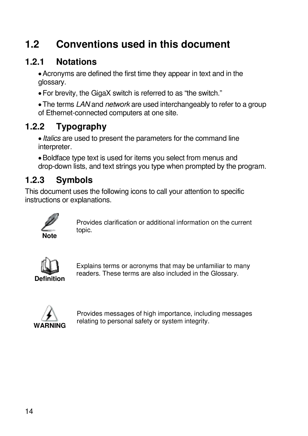 Asus GigaX manual Conventions used in this document, Notations, Typography, Symbols 