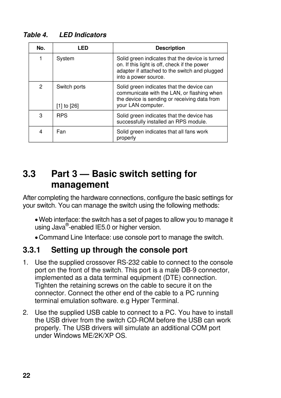 Asus GigaX manual Part 3 Basic switch setting for management, Setting up through the console port 