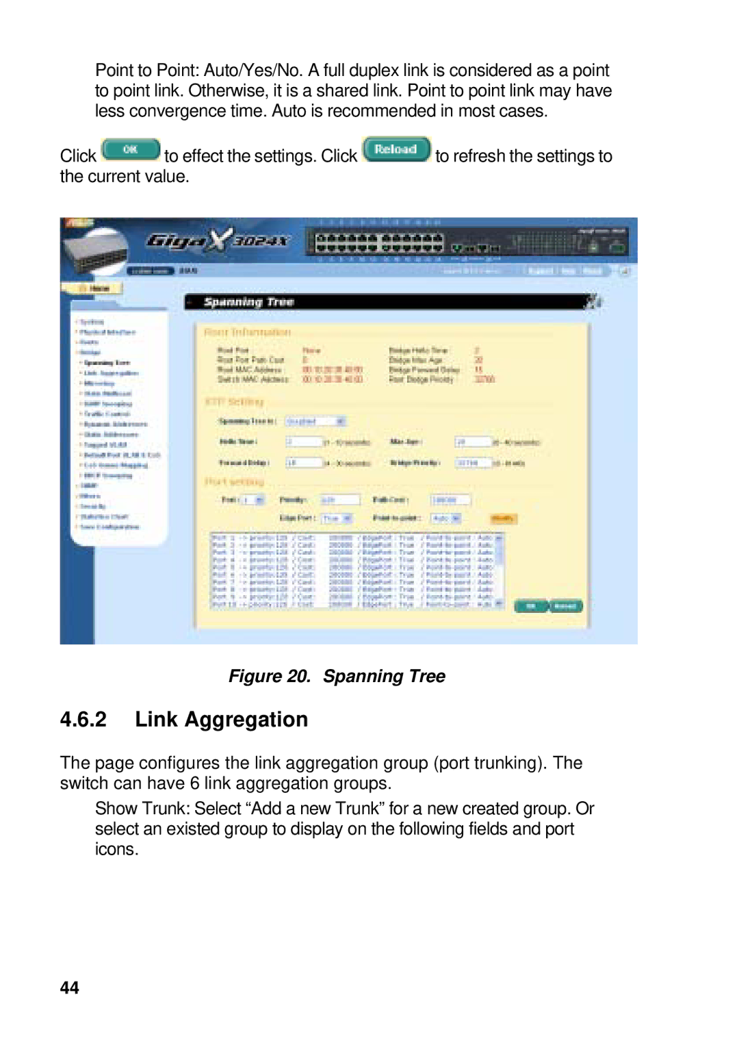 Asus GigaX manual Link Aggregation, Spanning Tree 