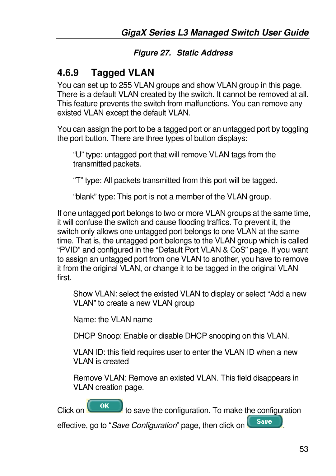 Asus GigaX manual Tagged Vlan, Static Address 