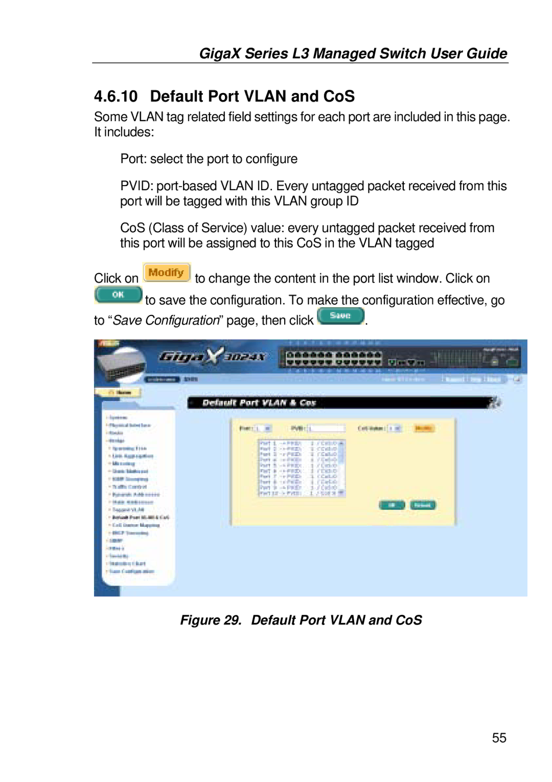 Asus GigaX manual Default Port Vlan and CoS 