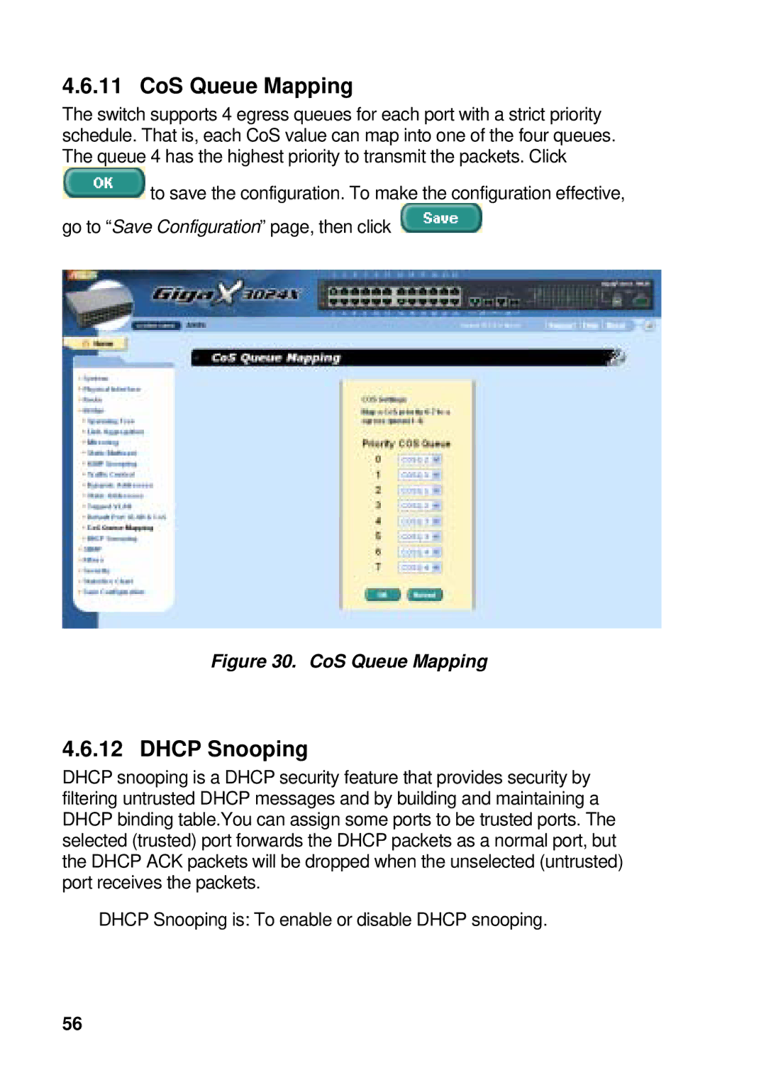 Asus GigaX manual CoS Queue Mapping, Dhcp Snooping 