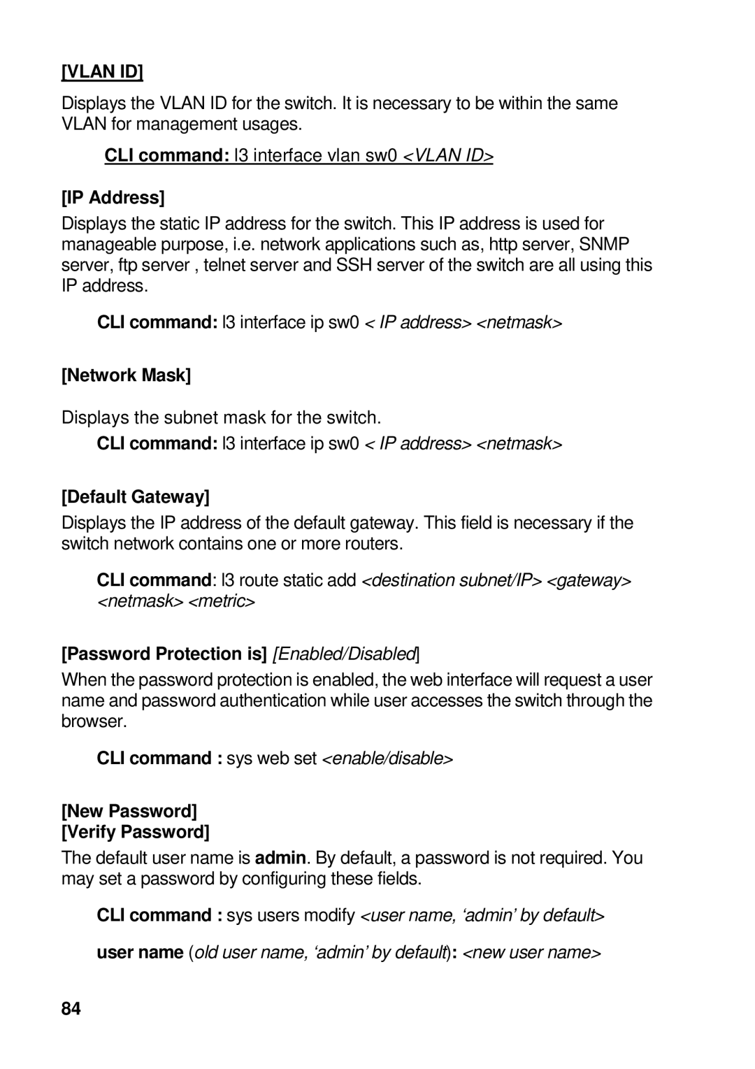 Asus GigaX manual IP Address, Network Mask, Default Gateway, Password Protection is Enabled/Disabled 