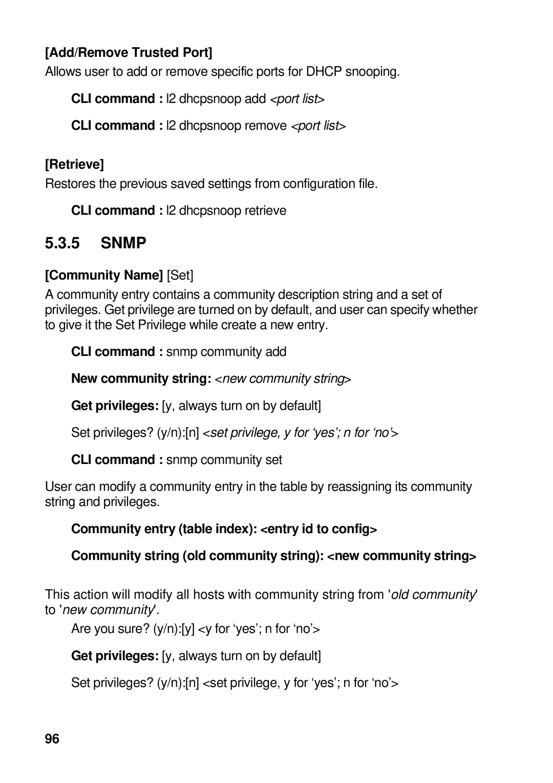 Asus GigaX manual Snmp, Add/Remove Trusted Port, Community Name Set, New community string new community string 