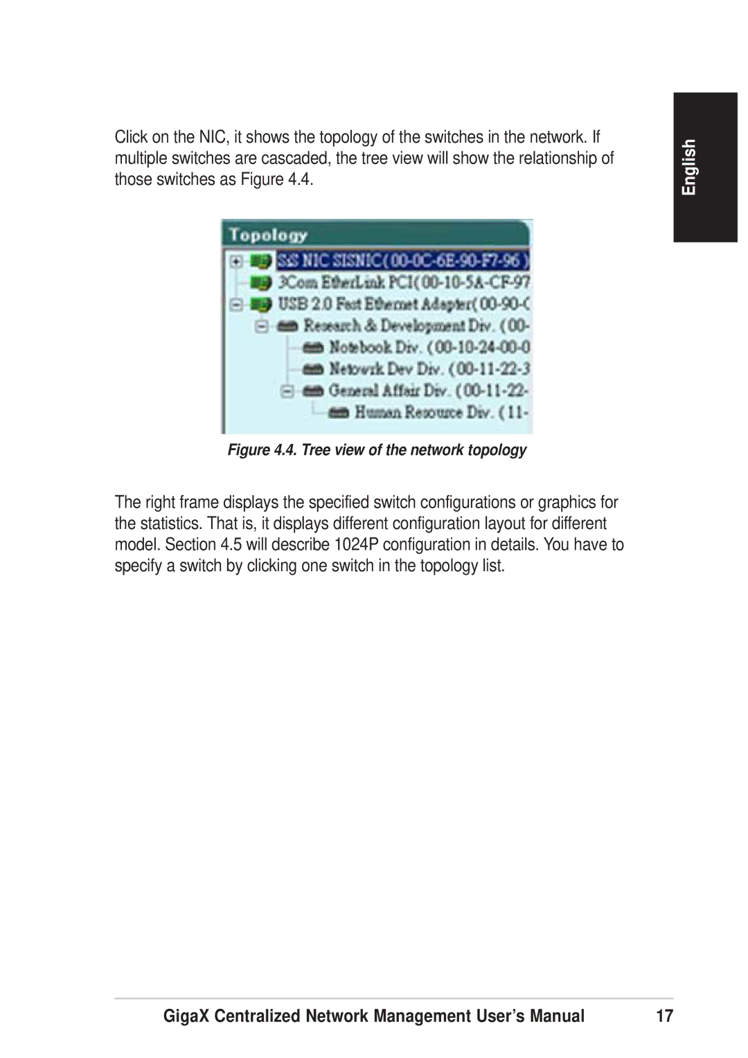 Asus GIGAX1024P warranty Tree view of the network topology 