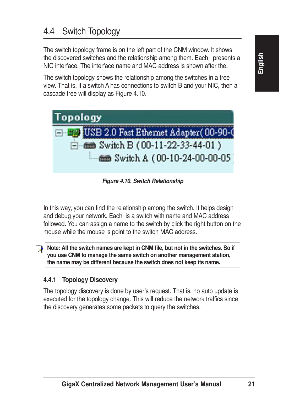 Asus GIGAX1024P warranty Switch Topology, Topology Discovery 