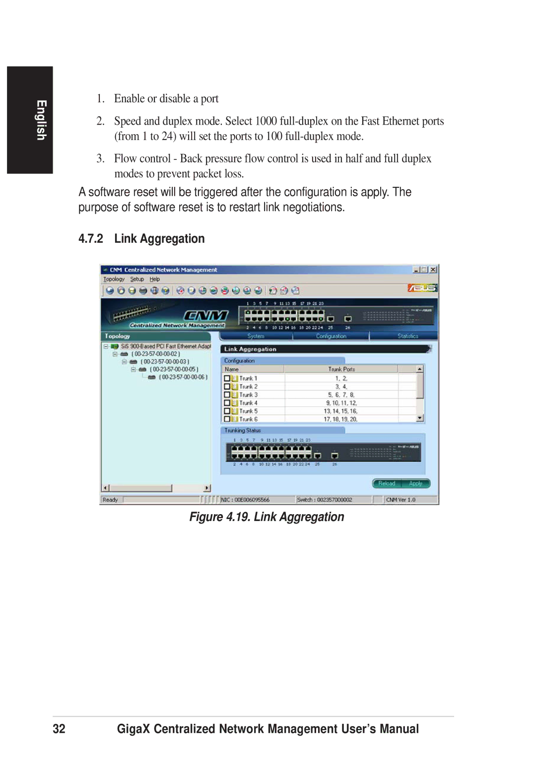 Asus GIGAX1024P warranty Enable or disable a port, Link Aggregation 