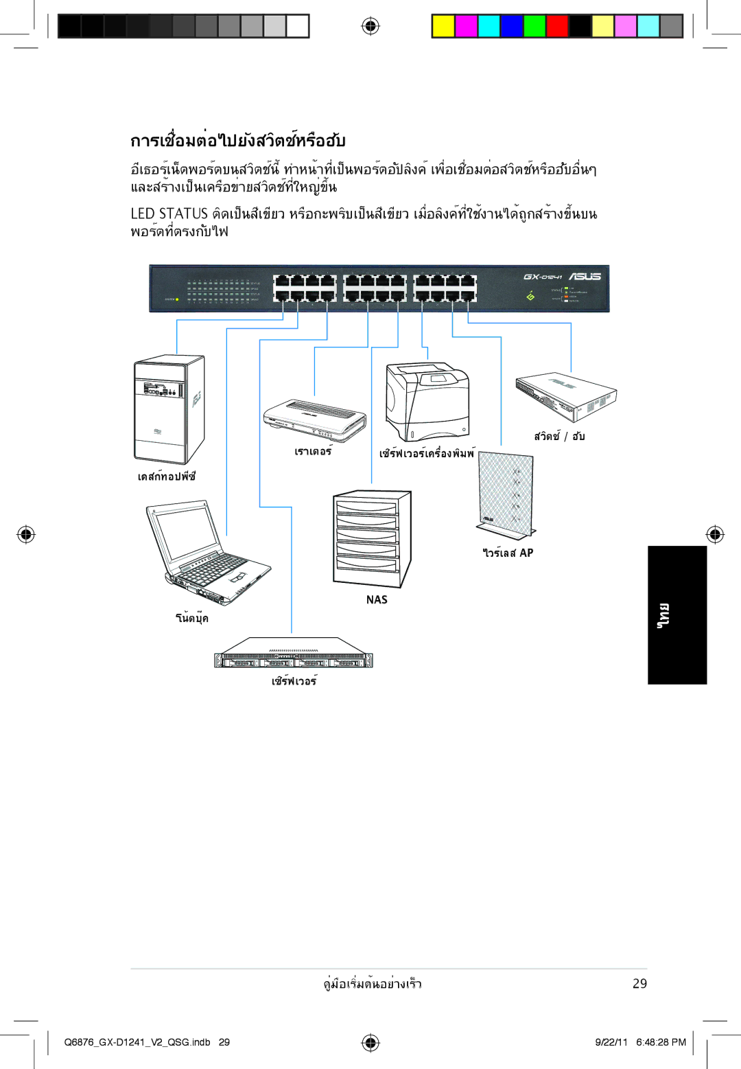 Asus GX-D1241 quick start การเชื่อมต่อไปยังสวิตช์หรือฮับ 