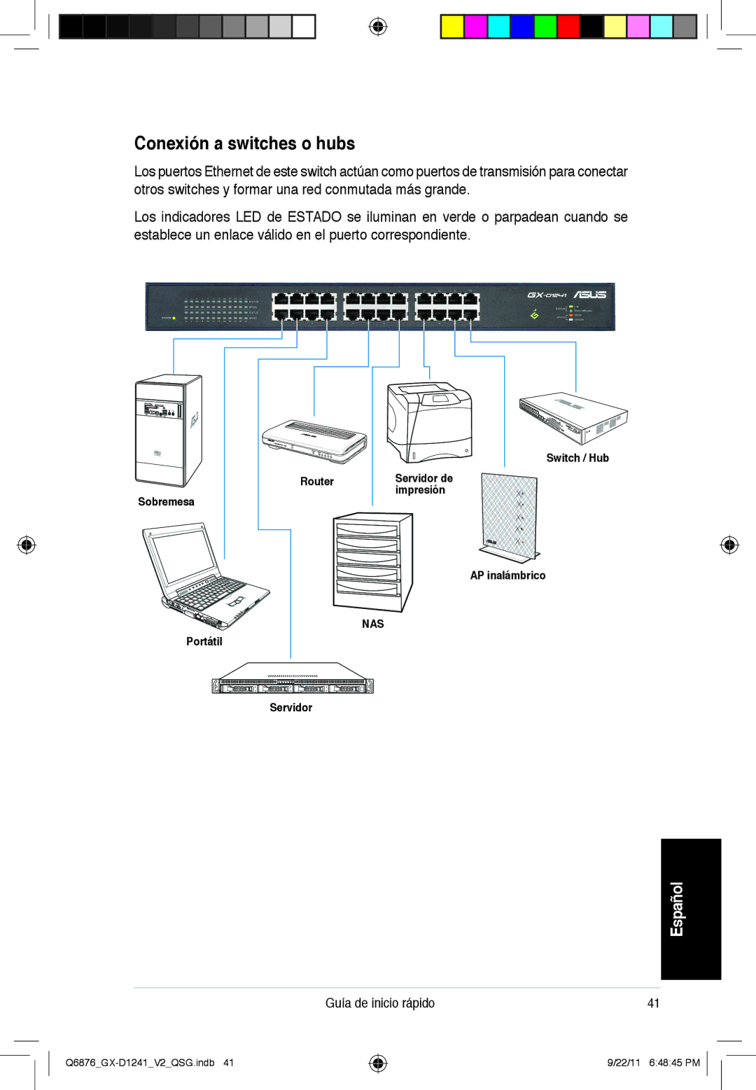 Asus GX-D1241 quick start Conexión a switches o hubs 