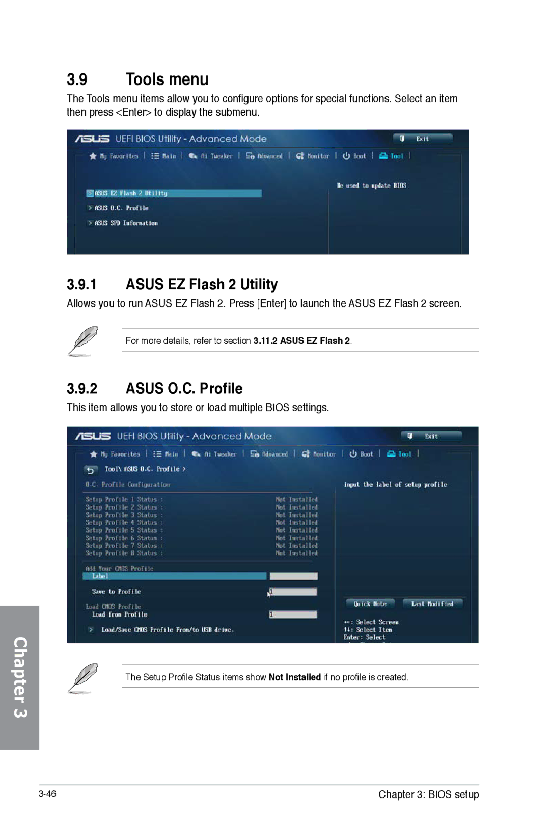 Asus H87M-PRO manual Tools menu, Asus EZ Flash 2 Utility, Asus O.C. Profile 