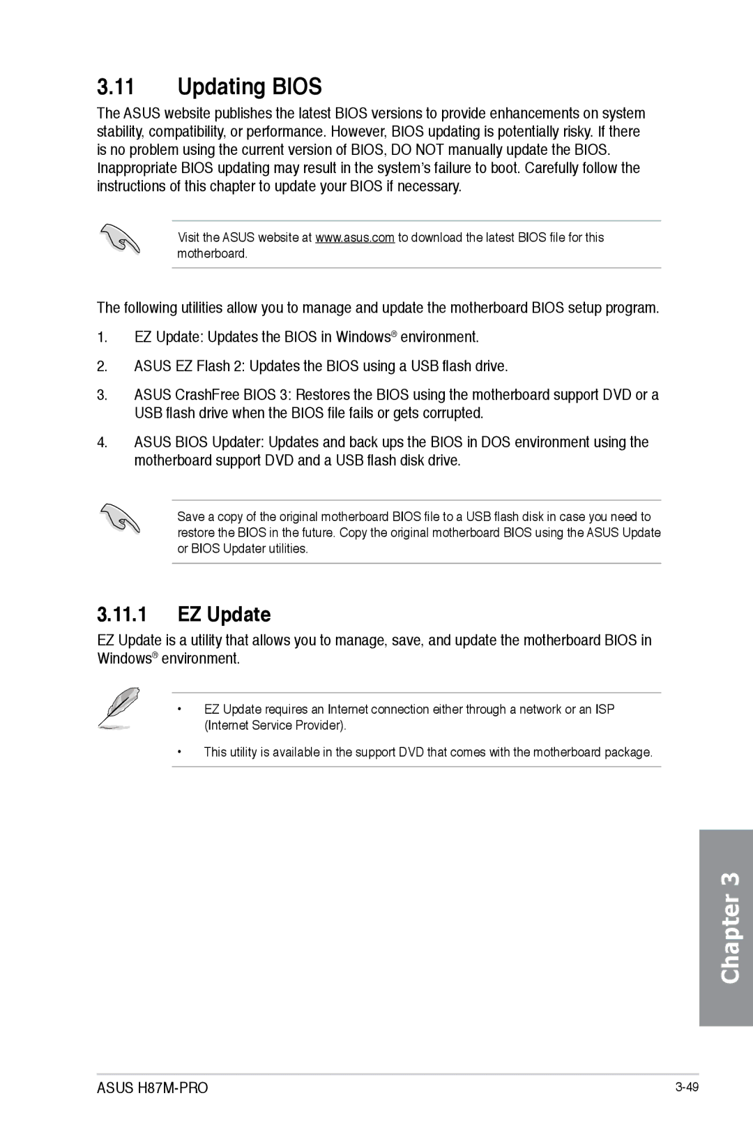 Asus H87M-PRO manual Updating Bios, EZ Update 