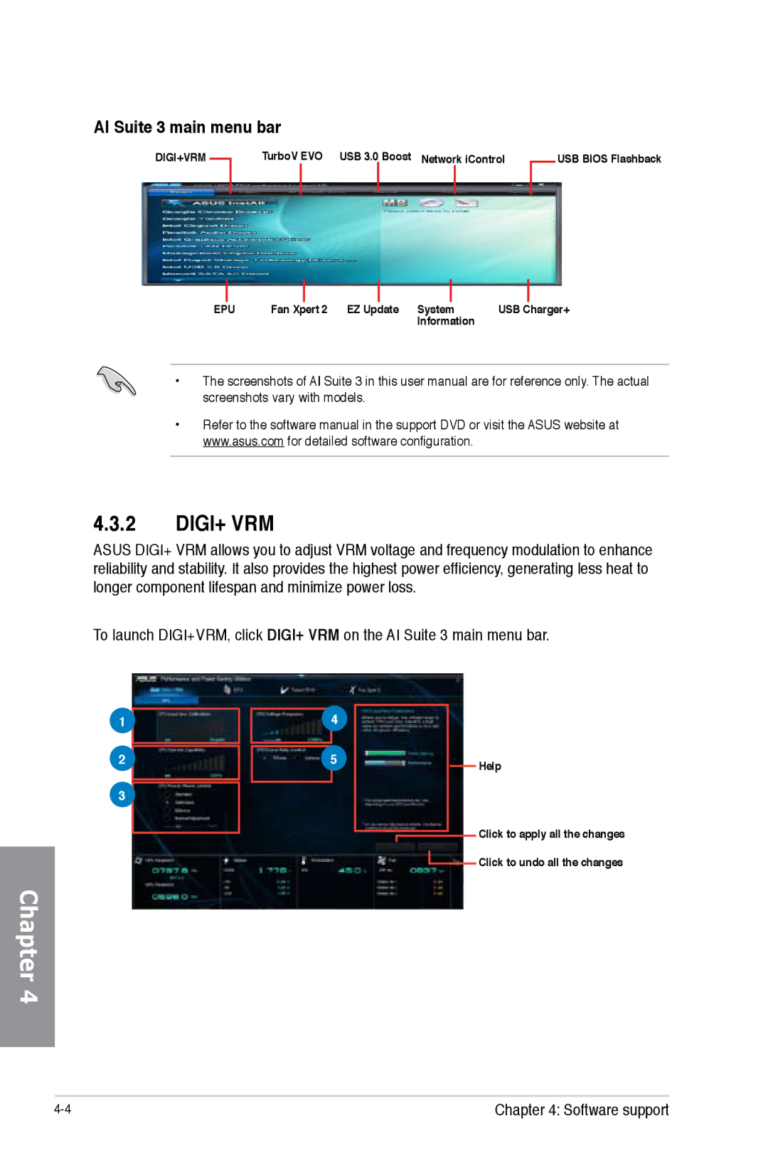 Asus H87M-PRO manual Digi+ Vrm, AI Suite 3 main menu bar 