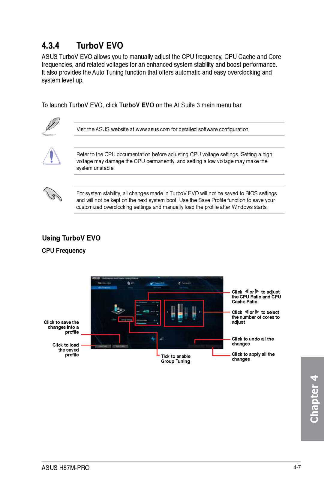 Asus H87M-PRO manual Using TurboV EVO, CPU Frequency 