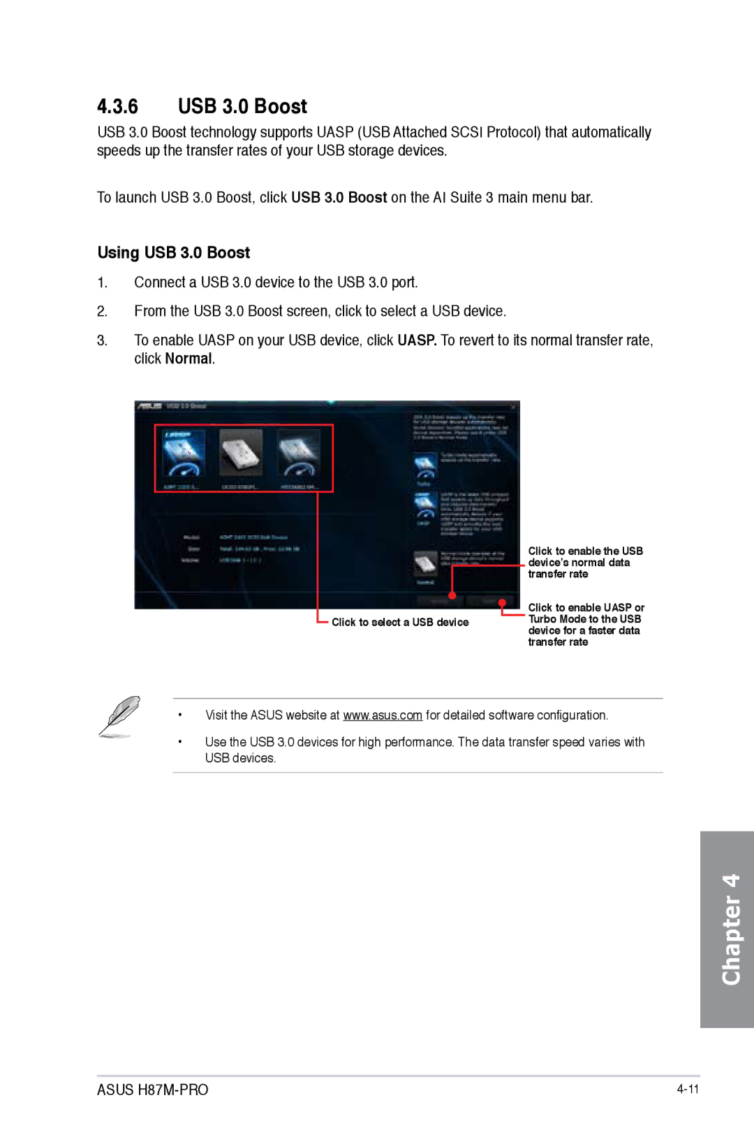 Asus H87M-PRO manual Using USB 3.0 Boost 