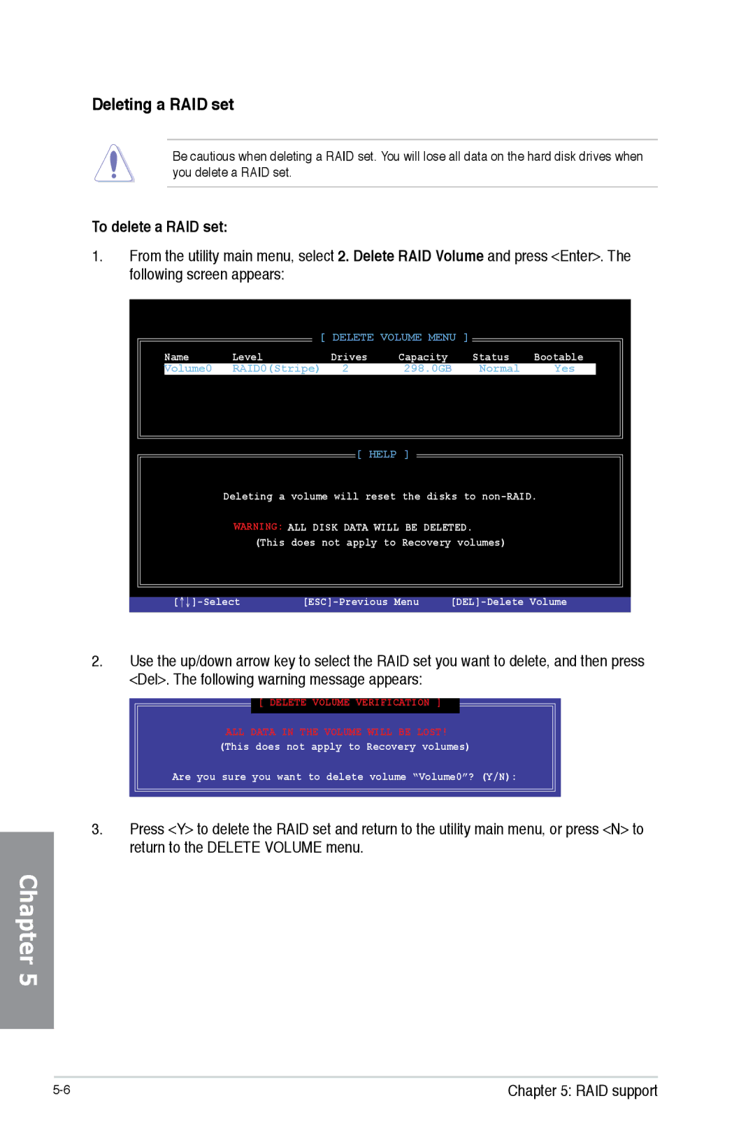 Asus H87M-PRO manual Deleting a RAID set, To delete a RAID set 