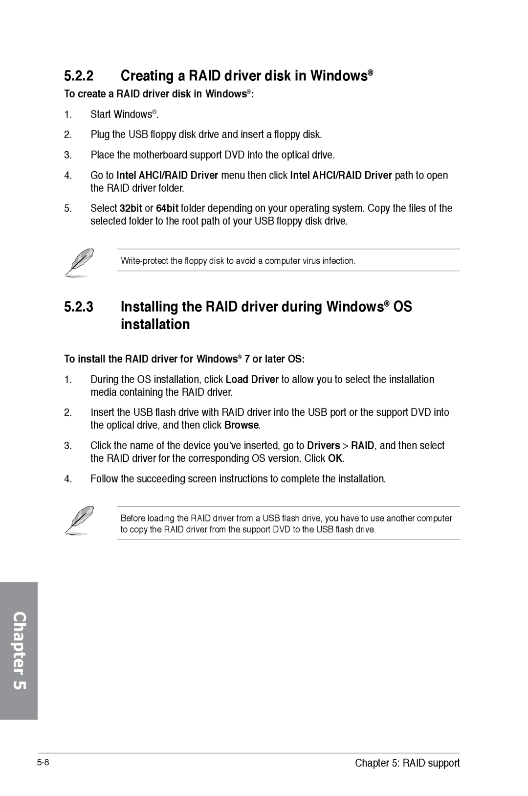 Asus H87M-PRO manual Creating a RAID driver disk in Windows, Installing the RAID driver during Windows OS installation 