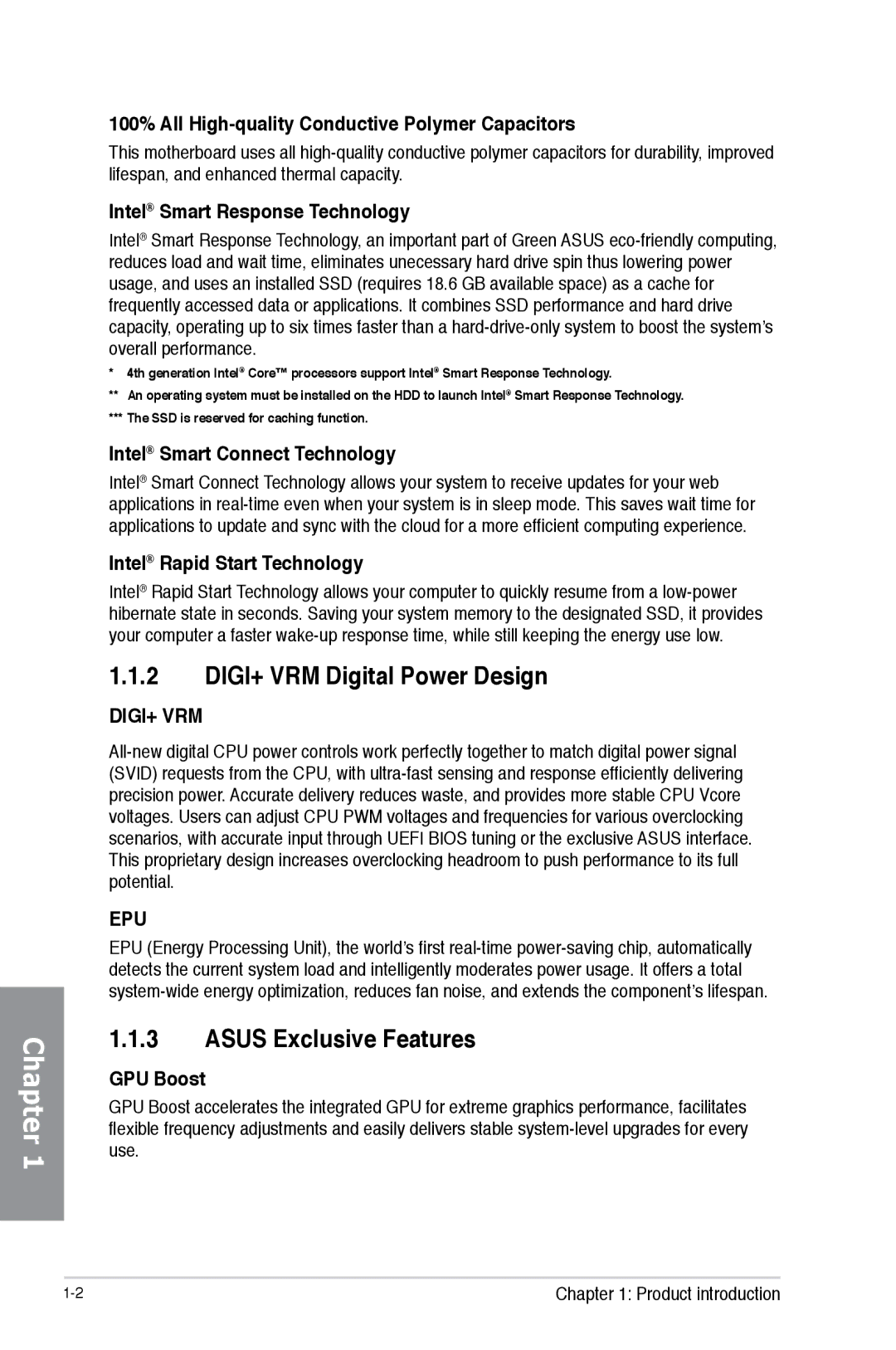 Asus H87M-PRO manual DIGI+ VRM Digital Power Design, Asus Exclusive Features 