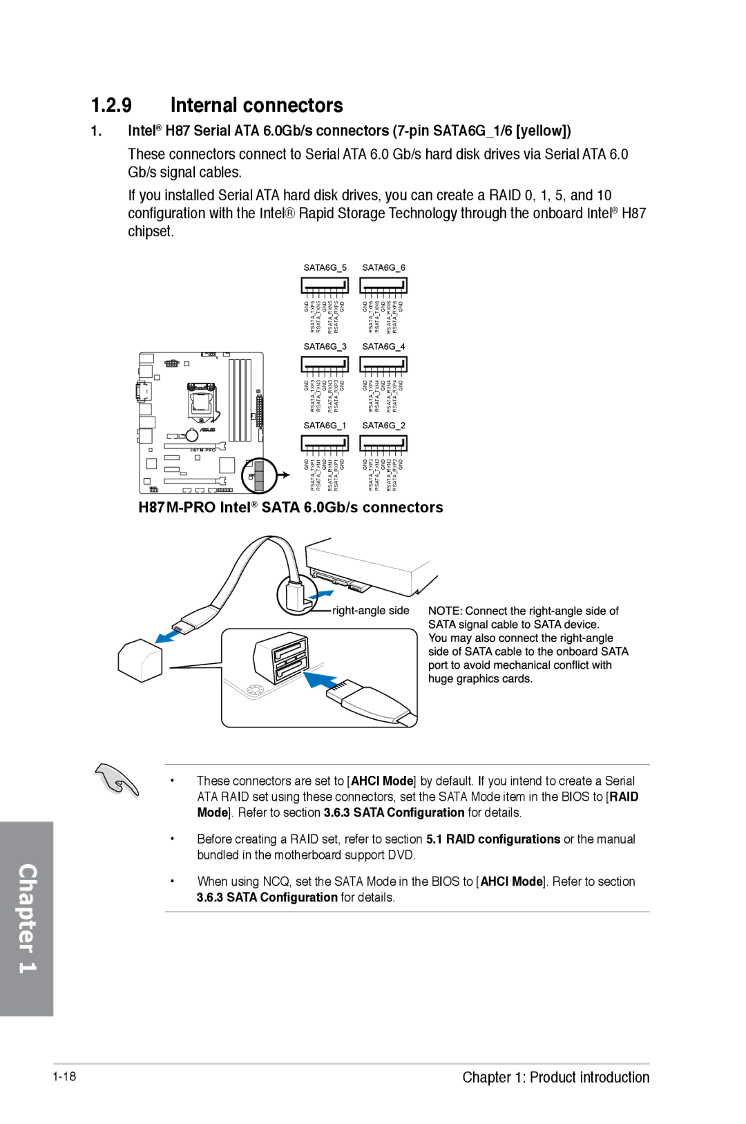 Asus H87M-PRO manual Internal connectors, SATA6G5 SATA6G6 