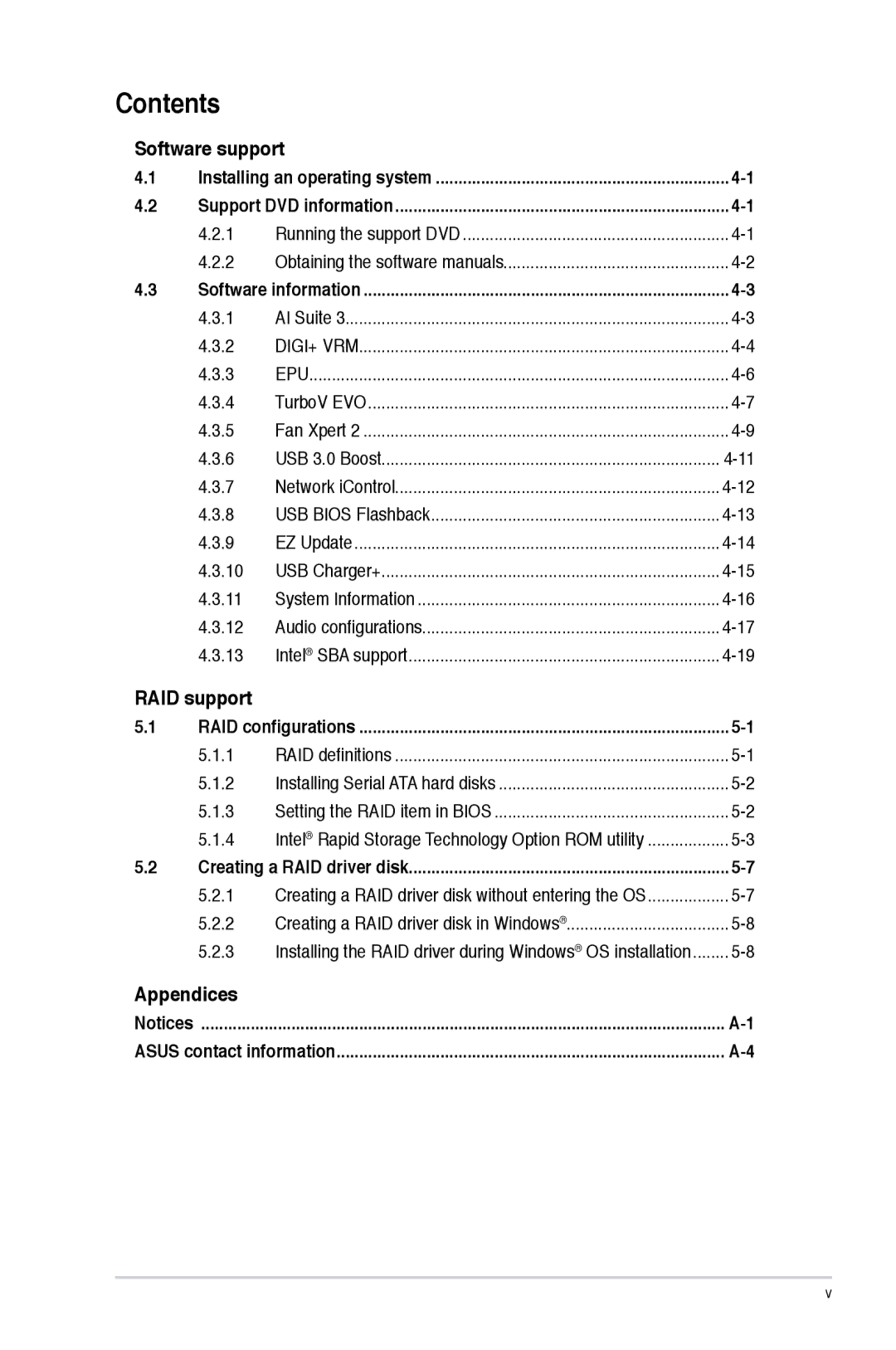 Asus H87M-PRO manual Software support, RAID support, Appendices 