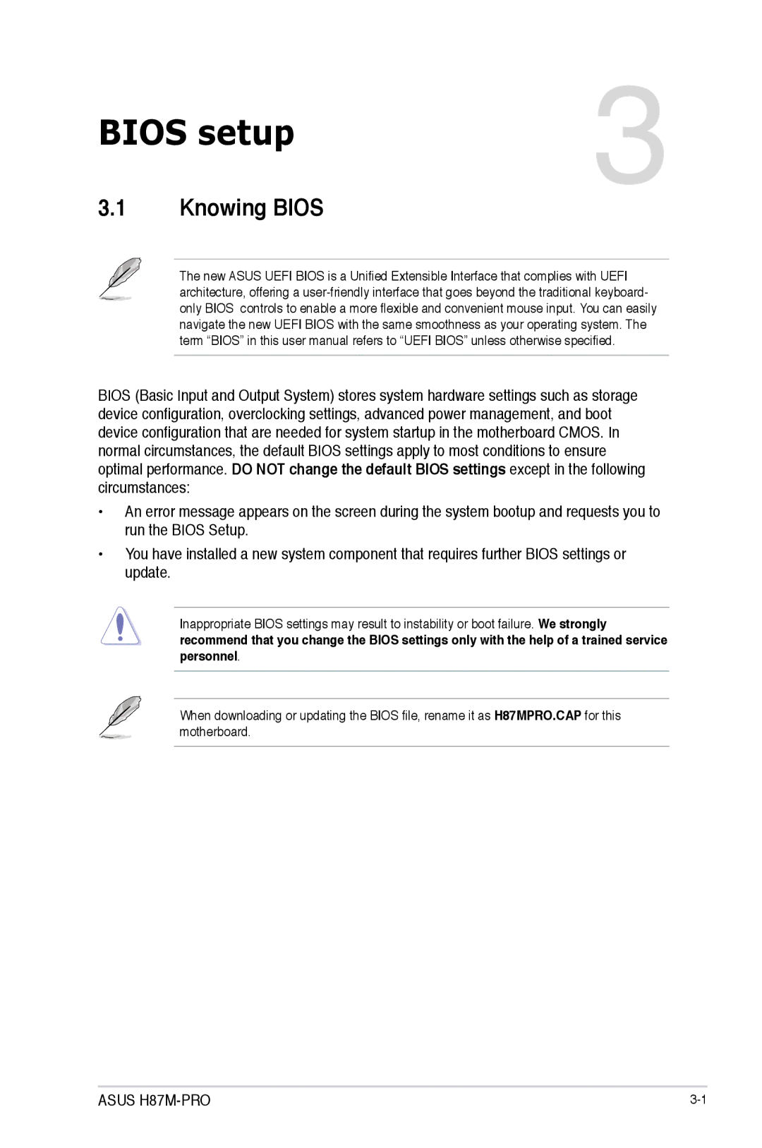 Asus H87M-PRO manual Bios setup, Knowing Bios 