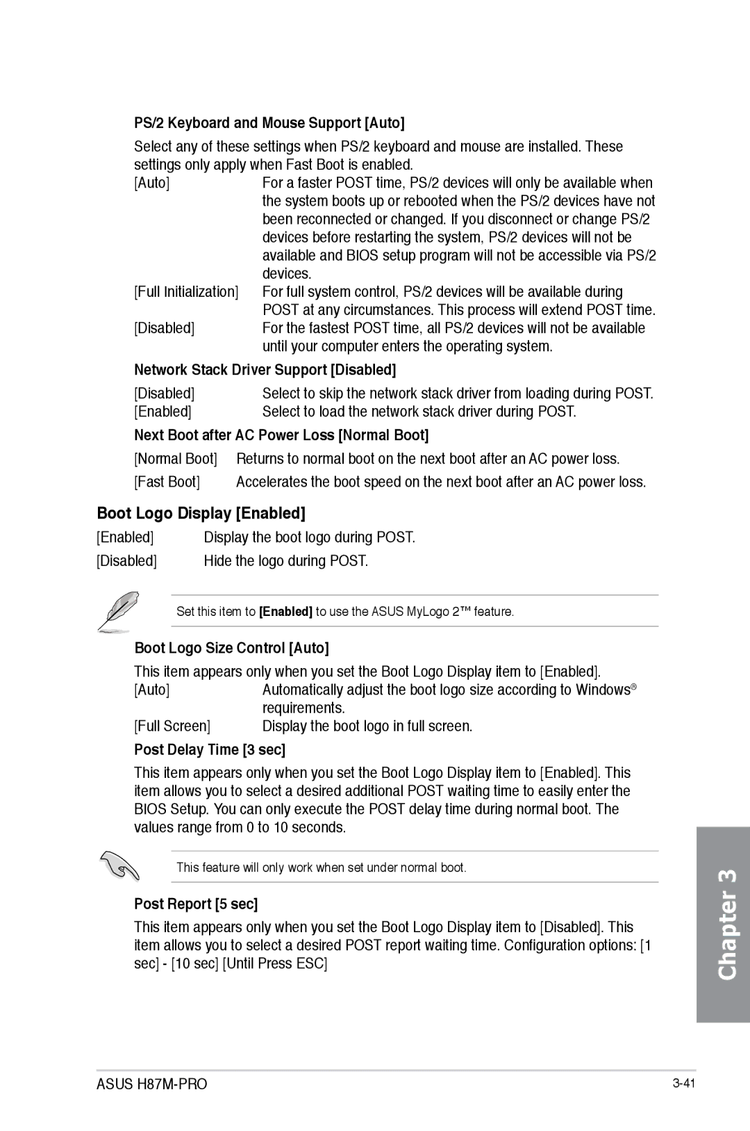 Asus H87M-PRO manual Boot Logo Display Enabled 