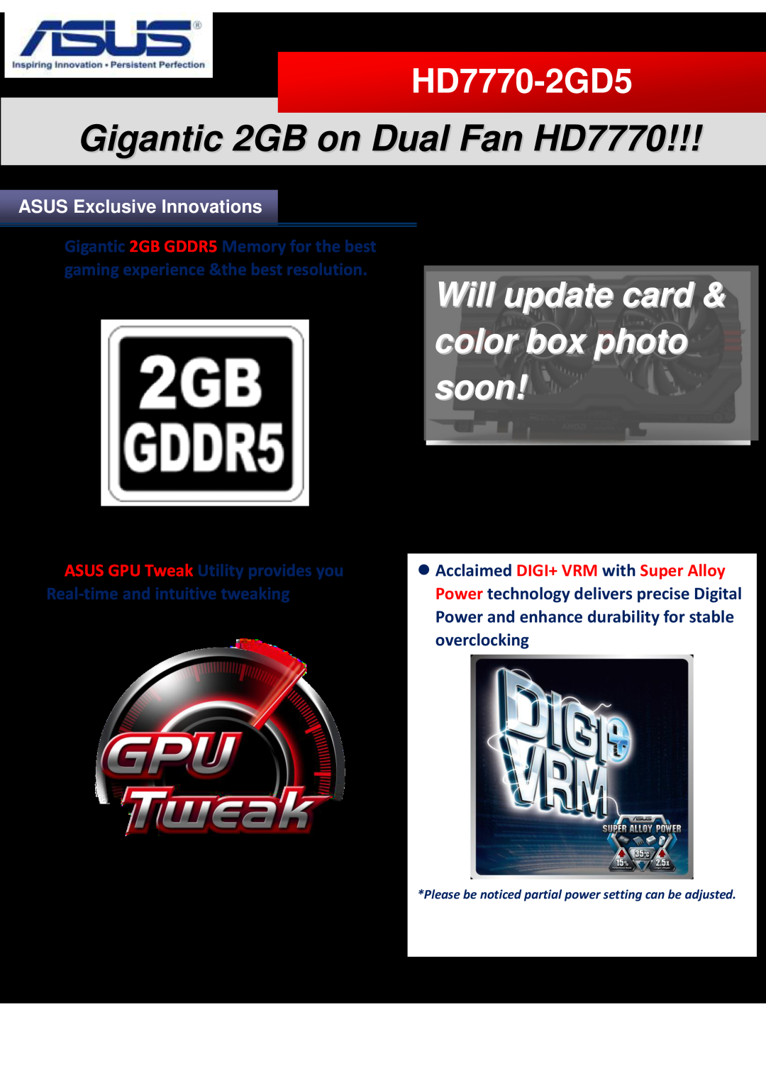 Asus HD77702GD5 manual ASUS Exclusive Innovations,  ASUS GPU Tweak Utility provides you, Real-time and intuitive tweaking 