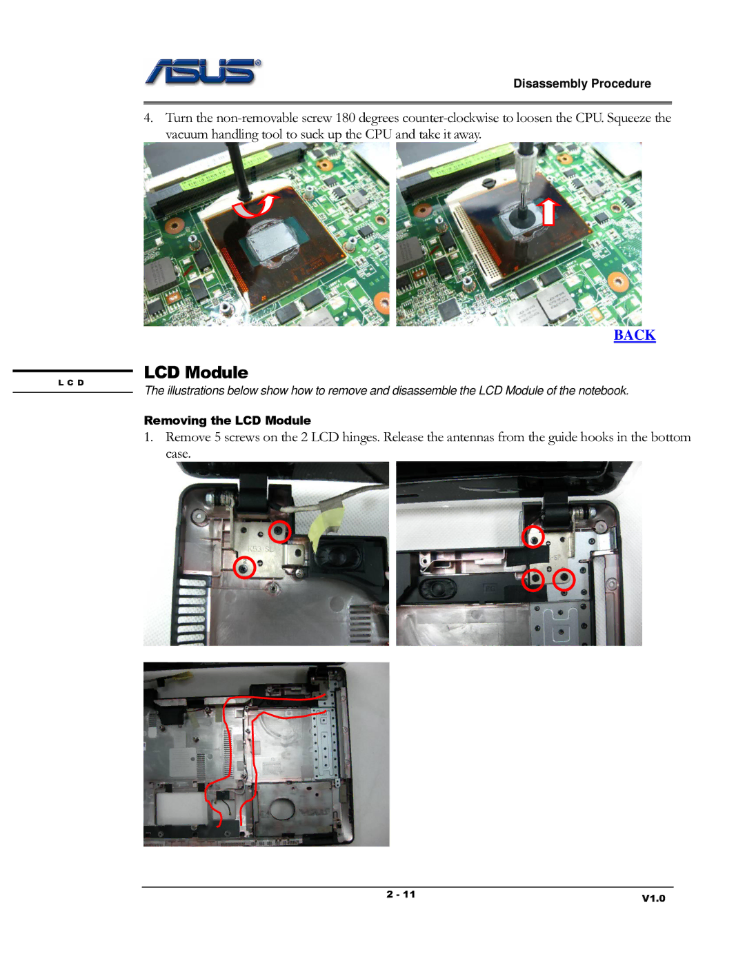 Asus K53 Series manual LCD Module 