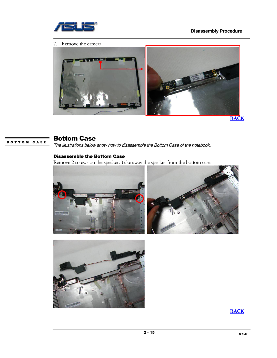 Asus K53 Series manual Bottom Case 