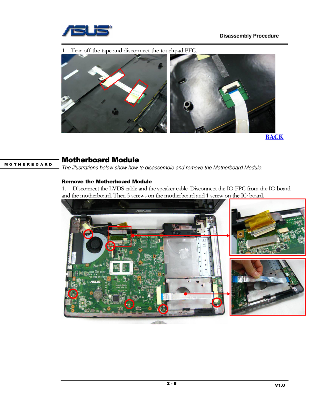 Asus K53 Series manual Motherboard Module 